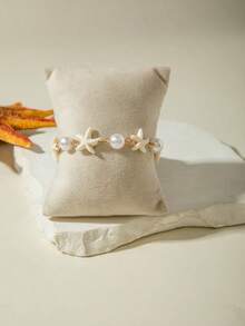 1pc/Set Fashionable Bohemian Artificial Dyed White Turquoise, Starfish & Pearl Beaded Anklet - 31862-ank-g-eP - View 5