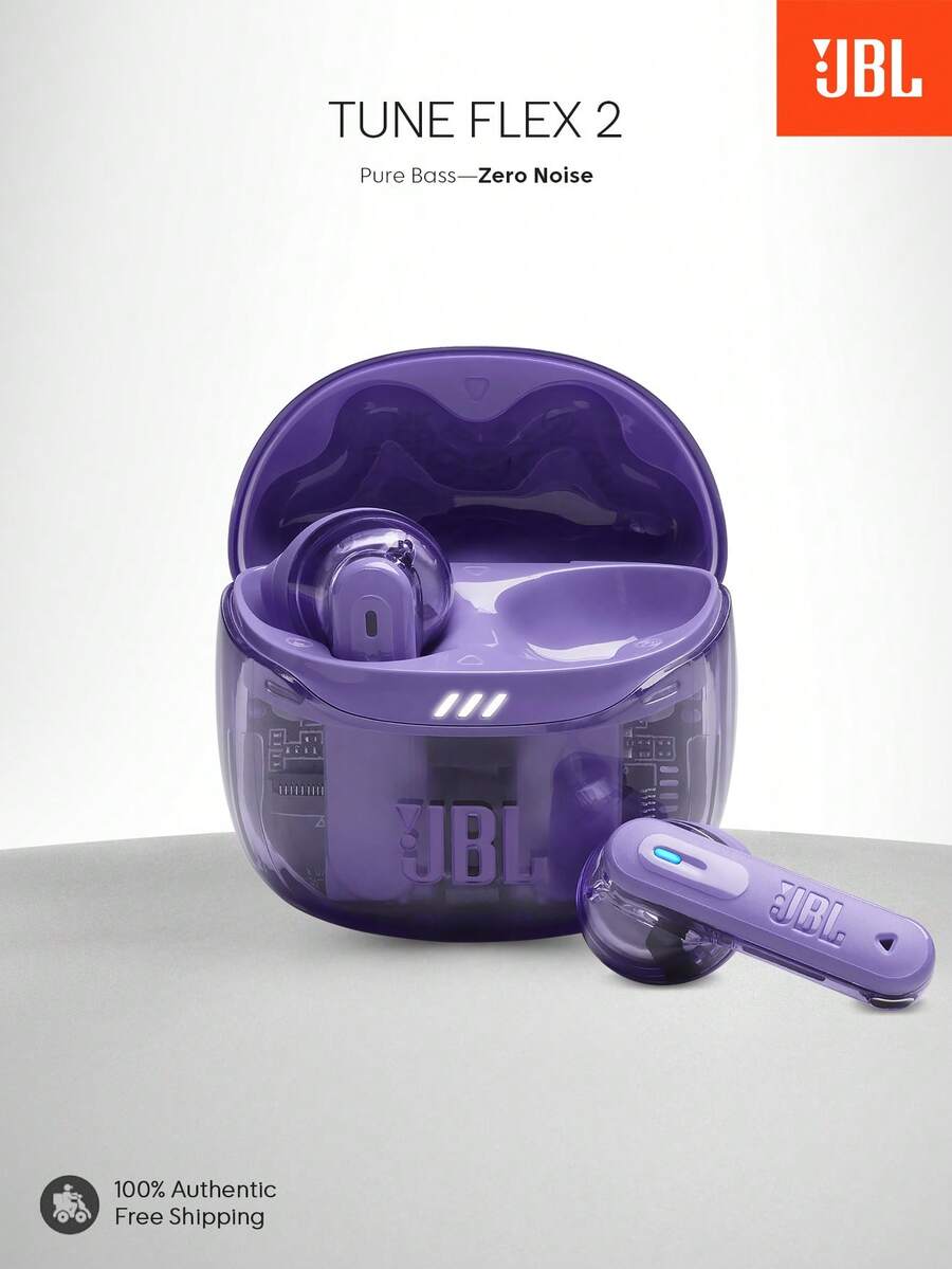 JBL Tai nghe không dây Tune Flex 2 chống ồn chủ động, thời lượng pin 48 giờ, âm thanh không gian, gọi điện HD 6 mic, Bluetooth 5.3, trọng lượng nhẹ và thoải mái, chất lượng âm thanh vượt trội, chống nước IP54. - Màu tím - Xem 1