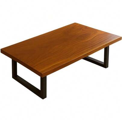 Genérico Mesa de Centro Enchapado Natural Parota, Madera Maciza con Vetas Naturales, Base Metálica Negra, 90 x 50 x 30, Diseño Minimalista para Sala de Estar