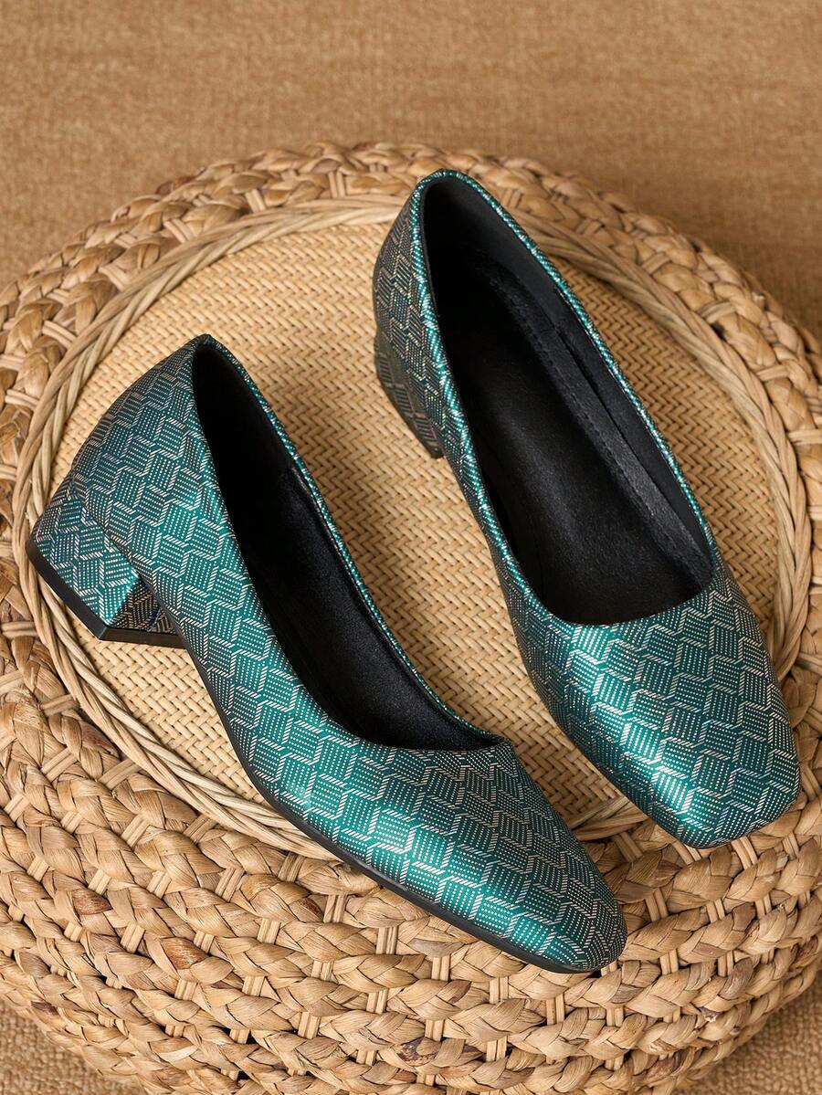 女士3厘米高跟布面时尚百搭平底鞋，绿色 - 綠色 - 查看 1