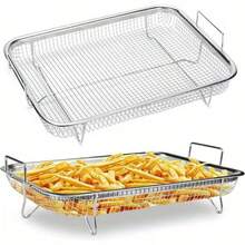 Stainless Steel Fry Basket Rack - Multipurpose Mesh Cooking Tray, Healthier Cooking, Durable, Design, Great For Frying Fries And Vegetables, Essential For Kitchen | Stylish Metal Appearance | Sturdy And Durable, Fry Basket Rack - Multicolor - View 2