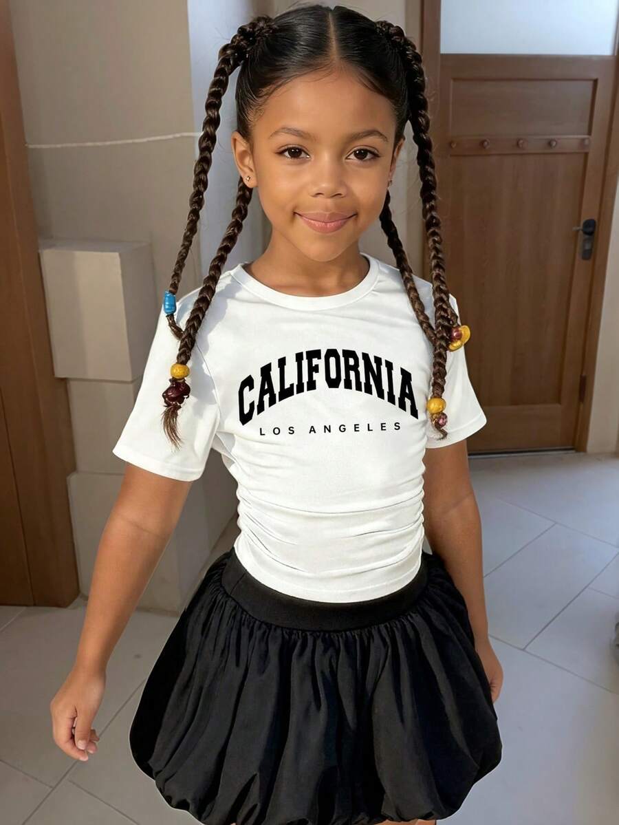 Toddler Girls' Cartoon Print Short Sleeve Top And Skirt Set - White - View 1