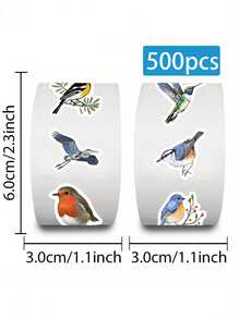 500张/卷 鸟类贴纸 卷装鸟类贴纸 动物贴纸 鸟类玩具 鸟类礼物 卡通贴纸 可爱贴纸 美观贴纸 乙烯基贴纸 适用于水瓶、电脑、笔记本电脑、手机、行李箱、笔记本、冰箱
