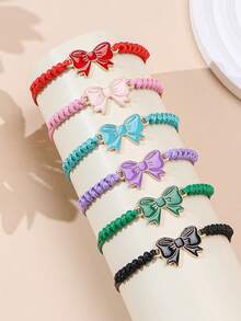 1pc Fashion Alloy Bow Pendant Braided Bracelet For Women, Suitable For Daily Wear, Festivals, Shopping Outfits - Bow - View 2