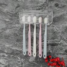 5 Slots Wall Mount Toothbrush Holder With Cover Self Adhesive Toothbrush Storage Organizer For Shower Toothbrush Hanger With Automatic Toothpaste Squeezer Dispenser - 透明 1 包 - 查看 6