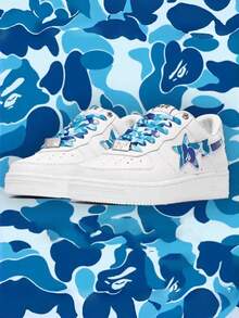 A BATHING APE Leather Classic Comfortable Low-Top Fashion Sneakers, Unisex - Baby Blue - View 4