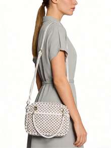 Checkered Crossbody Bag For Women Shoulder Plaid Handbags Top Handle Satchel Bag Woven Bum Bag Stylish Woven Crossbody Bag PU Leather - Brown White Check - 查看 6
