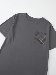 3pcs Men's Lightweight Sleepwear Set, Round Neck Plaid Print Short Sleeve Top And Shorts & Pants, Summer Casual Pajamas (T-Shirt, Shorts, Pants) - Multicolor - View 3