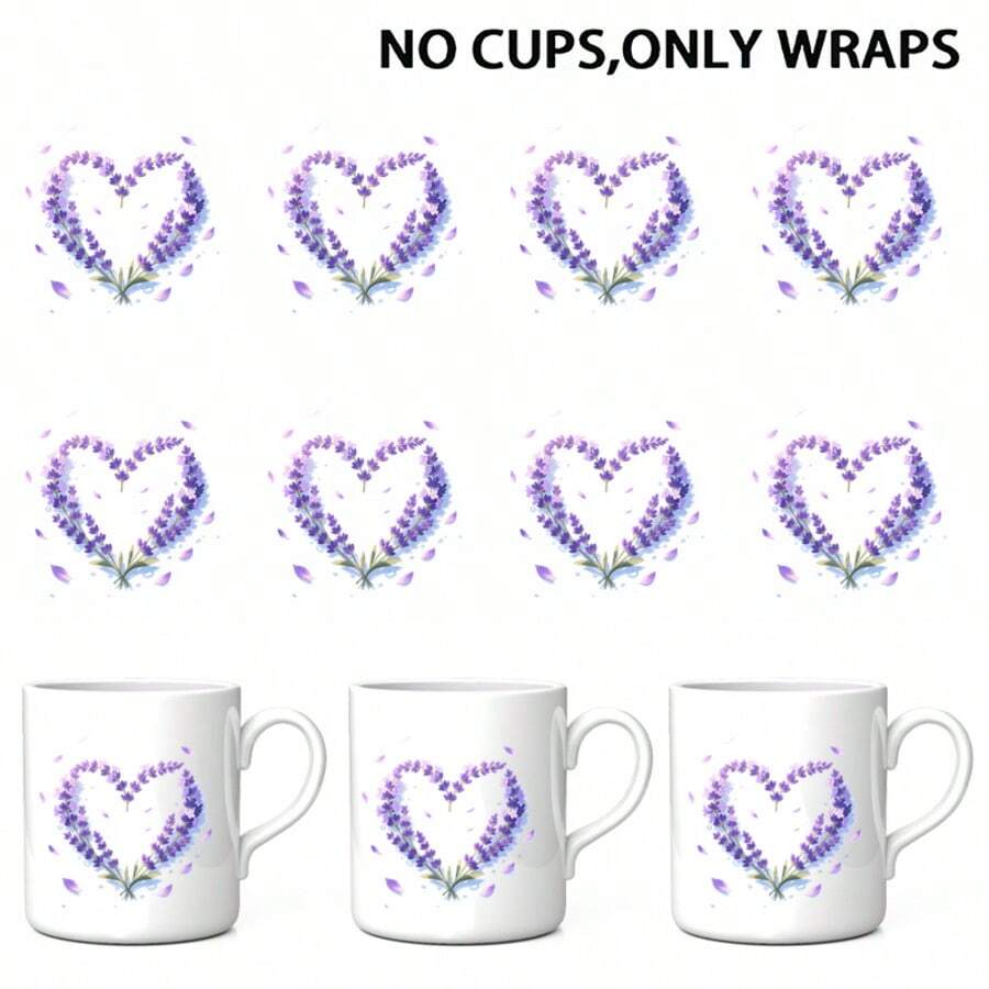 8pcs/Set UV DTF Heat Transfer Stickers, Valentine's Day Purple Heart Wreath Series Design, Cartoon Pattern, Waterproof Scratch-Resistant 3D Vinyl Film Stickers, Suitable For Glass Cups, Mugs, Refrigerators - High Quality Stickers, DIY Art Crystal Stickers