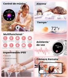 Smartwatch Reloj Inteligente Mujer,1.19'' AMOLED Rastreador de Actividad Impermeable IP68,24H Pulsometro,Pulsera Inteligente Dama con Llamadas Bluetooth para iPhone Andriod(Correa Metal+Plata) - Plata malla - Ver 6