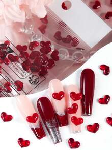 30 piezas Decoraciones de arte de uñas con forma de corazón adorables, accesorios de uñas de rhinestone de resina roja dulce DIY, adecuados para diseño de uñas de salón de belleza DIY para mujeres - Rojo - Ver 4