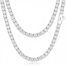 1pc 3mm/4mm/5mm/6.5mm Moissante Tennis Necklace From Round Cut D Color VVS1 Moissante Classic Necklace For Men And Women, Women's Jewelry, Men's Jewelry, Timeless Jewelry, French Style, High Clarity Moissanite, Fine Craftsmanship, Moissanite Jewelry, D Color, Gift For Him, Gift For Her - 3mm/0.1ct - Xem 9