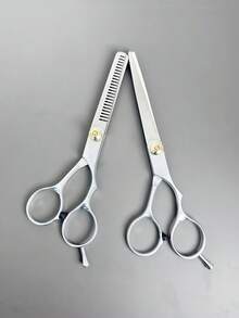1 Pair Flat Scissors + 1 Pair Toothed Scissors Set. 2pcs Professional Unisex Hair Cutting Shears, Suitable For Left Or Right Hand, Thinning Shears For Soft Curly Hair, Fragrance-Free Haircut Set With Storage, Suitable For Men And Women - Multicolor - View 10