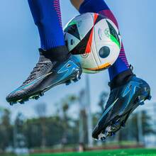 Nuevos zapatos de fútbol unisex Assassin 16 de caña media, zapatos de entrenamiento y competición profesionales, tacos de alta calidad antideslizantes y resistentes al desgaste. - Azul marino naranja - Ver 5