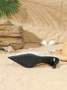 Giày cao gót mũi nhọn buộc nơ đa năng dành cho nữ, sandal cao gót quai ngang mắt cá chân có khóa kim loại chống trơn trượt, thoải mái. - trắng - Xem 7