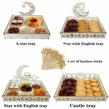1pc Wooden Tray - Eid Mubarak Hollow Moon & Star Pattern Food Tray, Tableware Decor Gift, Suitable For Pastries, Cupcakes, Home Decor, Party Supplies - Multicolor - View 6