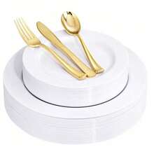 50/25/12pcs White Dinnerware Set, Includes 7.5-Inch Dessert Plates And 10.25-Inch Dinner Plates, Easy To Clean And Reusable, Suitable For Any Occasion. Whether You're Serving Salad, Barbecue, Appetizers Or Desserts, These Elegant Pure White Plates Can Meet All Your Needs.