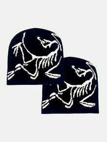 1pc Cute Bird Pattern Unisex Knit Beanie Hat, Autumn/Winter Letter Knit Cap, Recommended Winter Outfit Accessory & Gift - A - View 3