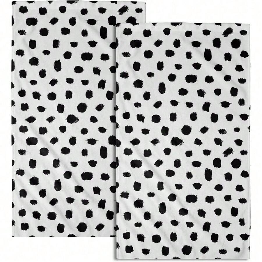Black White Polka Dot Towels Set Of 2, Boho Polka Dot Hand Towels For Bathroom 14"X28" Vintage Doodle Towels Soft Absorbent Bathroom Hand Towel For Face, Gym, Spa, Kitchen - 波爾卡圓點 - 查看 1