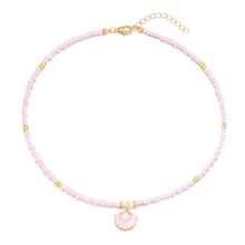 Seashell Pearl Pendant Necklace Gold Plated Boho Enamel Pink Blue Scallop Sea Shell Starfish Ocean Animal Chain Necklace For Women Hawaiian Summer Beach Holiday Fashion Jewelry Gifts - 粉紅色串珠項鍊 - 查看 1