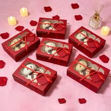 10pcs/12pcs/Pack Wedding Party Valentine's Day Cookie Baking Box With Window, Dessert Box With Drawstring Tag Card, Chocolate Box Pastry Gift Packaging Paper Box, Suitable For Various Holidays - Multicolor - View 1