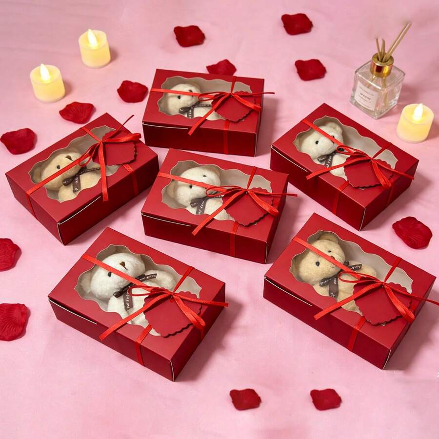 10pcs/12pcs/Pack Wedding Party Valentine's Day Cookie Baking Box With Window, Dessert Box With Drawstring Tag Card, Chocolate Box Pastry Gift Packaging Paper Box, Suitable For Various Holidays - Multicolor - View 1