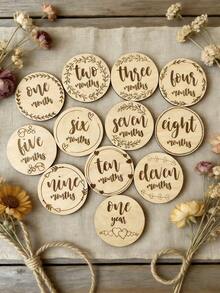 12pcs/Set Wooden Newborn Birth Announcement Keepsake, This Is A Wooden Commemorative Plaque Used To Record Newborn Birth Information, Baby Shower Gift, Newborn Welcome Sign - Wood Color - View 5
