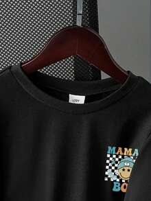 男童字母卡通图案圆领短袖休闲T恤 - 黑色 - 查看 4