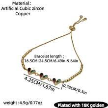 18K镀金铜锆石心形可调节珠链手链，时尚优雅，男女皆宜，适合日常佩戴、约会、节日等场合。