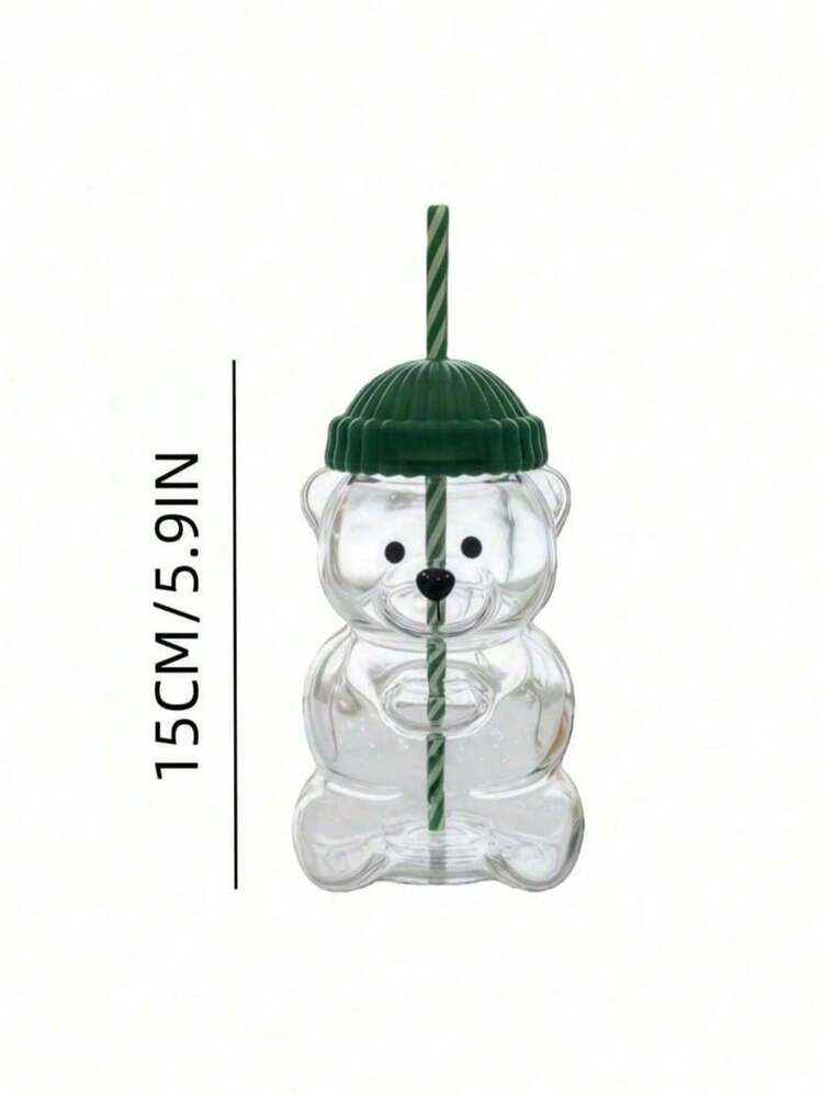1pc Glass Bear Cup, Honey Bear Straw Cup, Lid & Straw Glass Cup, Cute Mug, Duck Bear Cup, Suitable For Coffee, Beer, Wine, Cocktail, Beverage Glassware, 20oz Unmarked Bear Cup - Multicolor - View 3