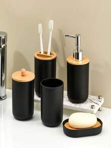 1pc Minimalist Bathroom Set Includes Rinse Cup, Soap Dish, Toothbrush Holder, Lotion Dispenser