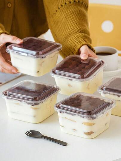 10个一次性透明方形包装盒，适用于提拉米苏、千层蛋糕、豆浆慕斯、甜点等