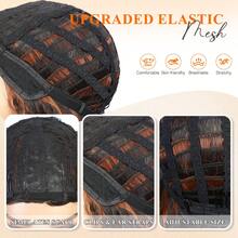 150% 密度女士长款波浪卷发假发 - 黑色 Kanekalon 高温丝，可调节帽围，适合所有肤色，浓密卷发，无蕾丝高温丝全头假发，适合日常佩戴 - 挑染棕色 - 查看 7