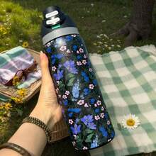 0W-ALAa' 32oz Vacuum Insulated Water Bottles/Stainless Steel Material/Travel Mugs/Suitable For Both Hot And Cold Drinks, Available In Various Floral Patterns. An Essential Item For The Office, School, And Travel. - màu đen - Xem 3