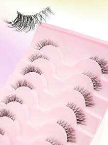 10 Pairs Natural Crossing Extending Transparent Band Half-Eye False Eyelashes, 3D Faux Mink Short Lashes, Suitable For Girls' Daily Makeup And Work - 黑色 - 查看 5