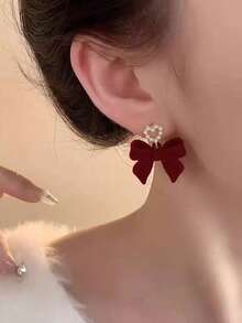 1 Pair Fashion New Bow Pearl Stud Earrings, Elegant Heart Shaped Sweet Earrings For Women - Earring - View 2
