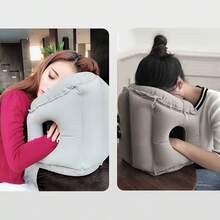Upgraded Inflatable Travel Pillow For Sleeping - Premium Flocked Fabric, Ergonomic Neck/Head/Lumbar Support, Relieves Neck & Shoulder Pain, With Portable Drawstring Bag, Ideal For Airplanes, Cars, Buses & Office - Grey - View 11