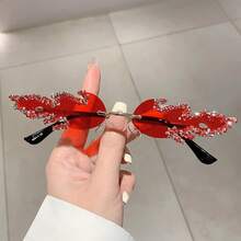 Flame Glasses Personality Fashion  Feather  Metal Party Handmade Crushed Diamond Glasses - 紅色 - 查看 1