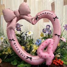 1 Set 40-Inch Giant Pearl Pink Heart Shaped Foil Balloon, 16-Inch Pink Number Balloons, Decorated With Black Ribbon Bow And "Happy Birthday" Sticker, Suitable For Birthday Celebrations, Outdoor Events, Anniversary, And As Wedding Decor Background - Multicolor - View 21
