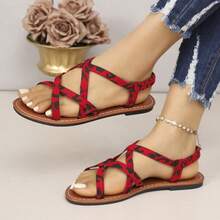 Nuevos zapatos de verano de estilo casual y vacacional para mujer, sandalias planas de moda para exteriores con tiras trenzadas de unicolor y división de dedos de doble uso - Rojo - Ver 2