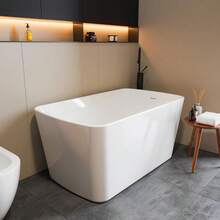 Compact Freestanding Bathtub 49 Inch Acrylic Soaking Tub For Small Bathrooms, Deep Relaxing Home Spa Bath For Apartments, Adults And Seniors, White - White - View 3