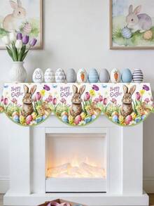 1pc, Easter Fireplace Scarf, Bunny Rabbits Eggs & Vibrant Flowers Design Mantel Cover, Easter Decorations For Home 2026, Festive Spring Holiday Decorative Runner, Seasonal Kitchen Dining Room Table Decor - Multicolor - View 11