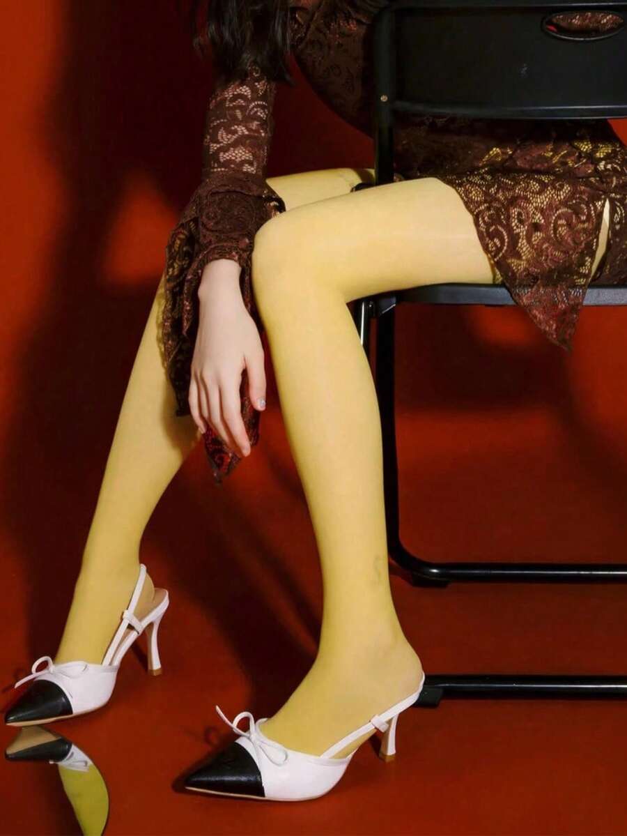 Women's Yellow Semi-Sheer Sexy Leggings/Pantyhose/Thigh-High Socks, Alluring Semi-Transparent Tights, Create Bold Layered Looks, Playful Shaping Stockings - Multicolor - View 1