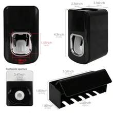 5 Slots Wall Mount Toothbrush Holder With Cover Self Adhesive Toothbrush Storage Organizer For Shower Toothbrush Hanger With Automatic Toothpaste Squeezer Dispenser - Black Combination - 查看 2
