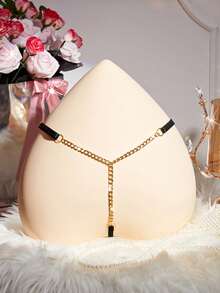 情人节礼物：纯色蕾丝链条丁字裤，性感低腰半透明T字后背内裤，女士性感内衣 - 黑色 - 查看 2