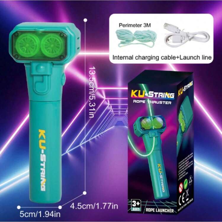 Night Glow Shooting Launcher Toy With High-Speed Rope, Creative Design For Intelligent Stress Relief And Family Interactive Games, Ideal For Parent-Child Activities And Gatherings - 三色螢光棒 - 綠色 - 查看 1
