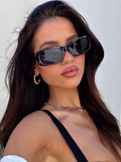 1pc Solid Color Simple Fashion Glasses Y2k Square Frame Temperament Unisex Retro Sports Fashion Glasses, Daily Wear Beach Accessories