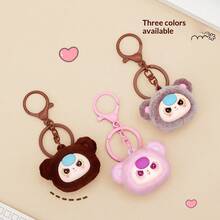 1pc 2026 New Cute Cartoon Flocked Small Bear Head Keychain, Creative Gift, Bag Pendant, Small Accessory - Perfect Gift, Holiday Gift, Interesting Gift - Multicolor - View 5