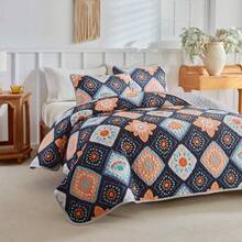 3pcs Bedding Set, Soft & Breathable Lightweight Bed Skirt, Super Fine Fiber Material, Printed Pattern Blanket, Suitable For All Seasons Home Decor, Ideal For Holiday Gifts, Oversized For Double Bed (1pc Comforter + 2pcs Pillowcases), Pillow Insert Not Included - Royal Blue - View 3