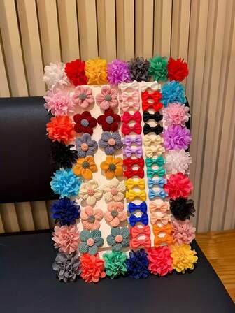 70pcs Random Flower & Bow Hair Clips, Suitable For Casual Outings And School Wear, Best Gift For Cute Girls